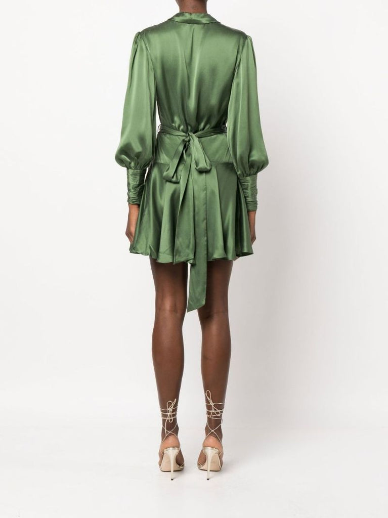 Green Silk Mini Wrap Dress