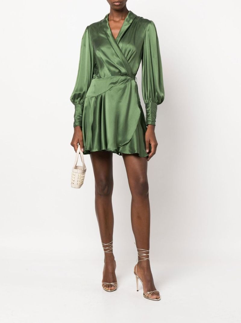 Green Silk Mini Wrap Dress