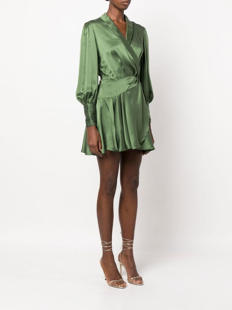 Green Silk Mini Wrap Dress