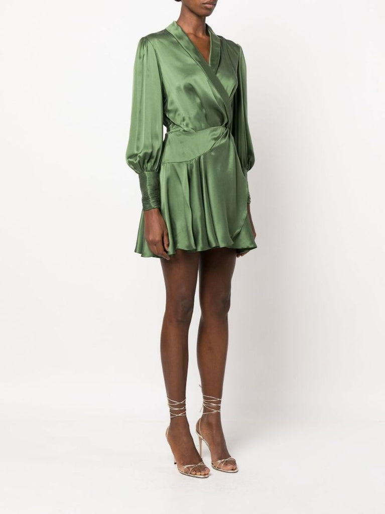 Green Silk Mini Wrap Dress