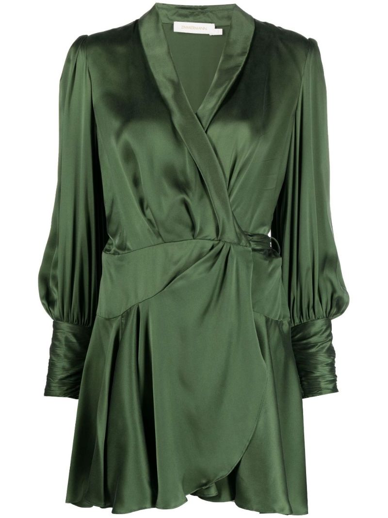 Green Silk Mini Wrap Dress