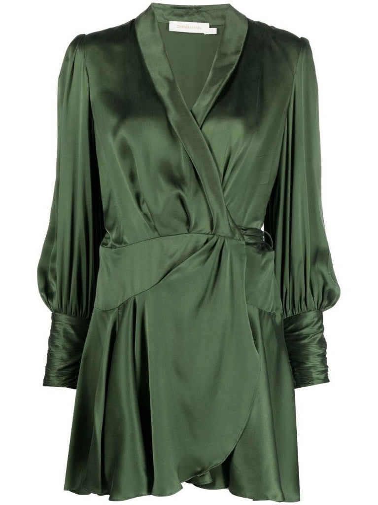 Green Silk Mini Wrap Dress