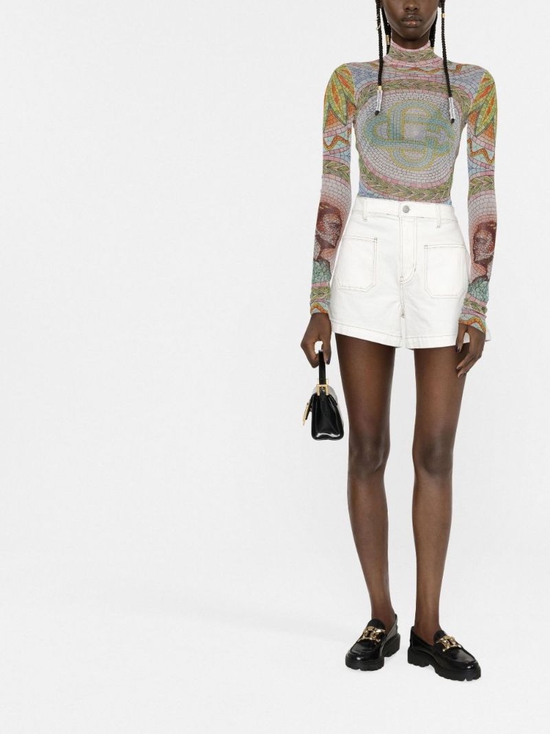 Green Mosaic Print Mesh Top