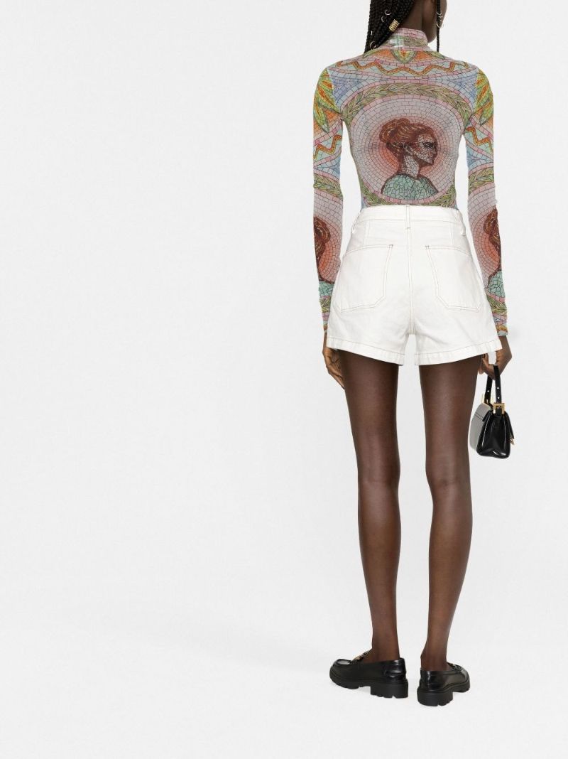 Green Mosaic Print Mesh Top