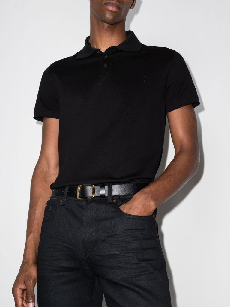 Black Embroidered Cotton PiquÃ_x0083_Â© Polo Shirt