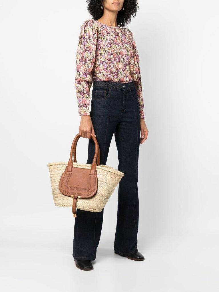 Neutral Marcie Raffia Basket Bucket Bag