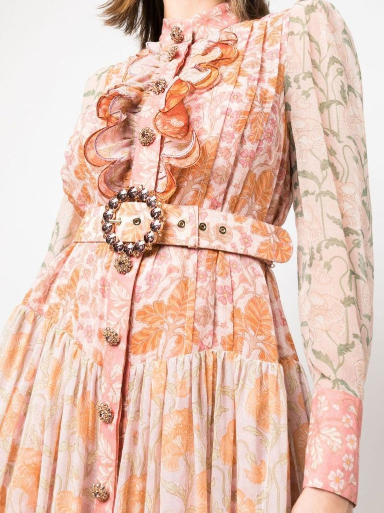 Pink Kaleidoscope Floral Print Midi Dress