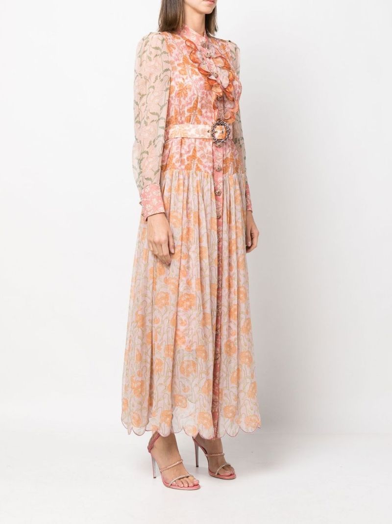 Pink Kaleidoscope Floral Print Midi Dress