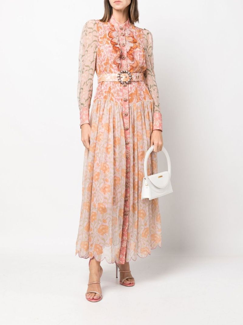 Pink Kaleidoscope Floral Print Midi Dress