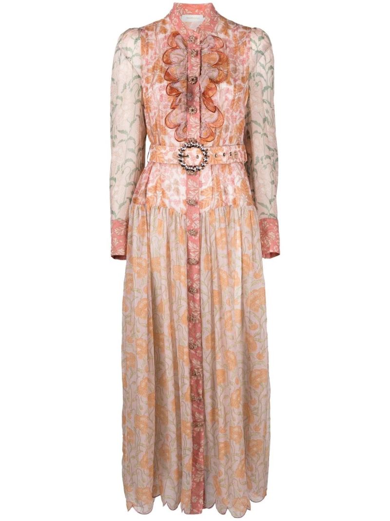Pink Kaleidoscope Floral Print Midi Dress