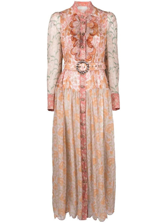 Pink Kaleidoscope Floral Print Midi Dress