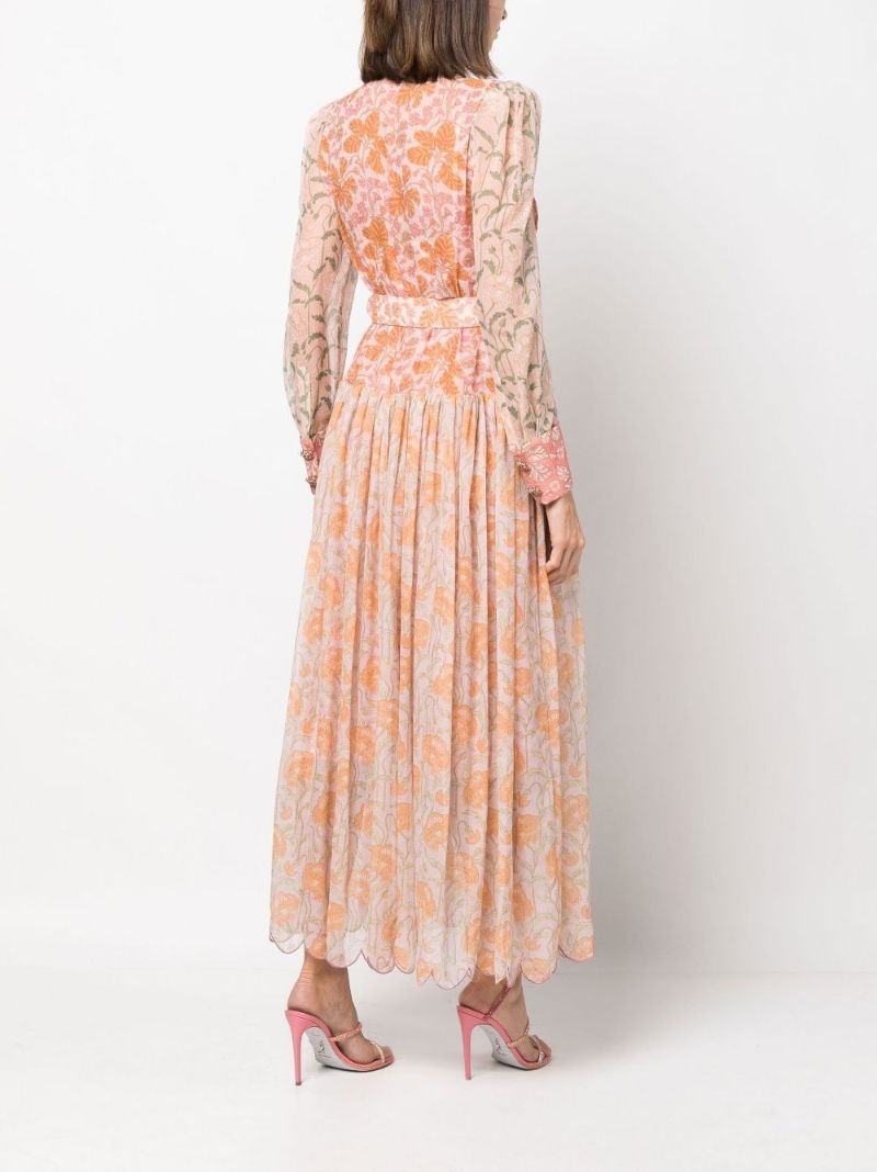 Pink Kaleidoscope Floral Print Midi Dress