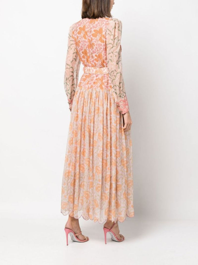 Pink Kaleidoscope Floral Print Midi Dress
