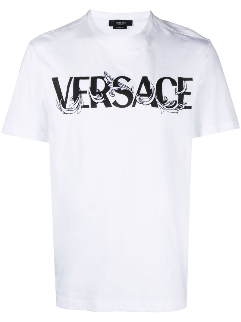 White Barocco Silhouette Logo Cotton T-shirt