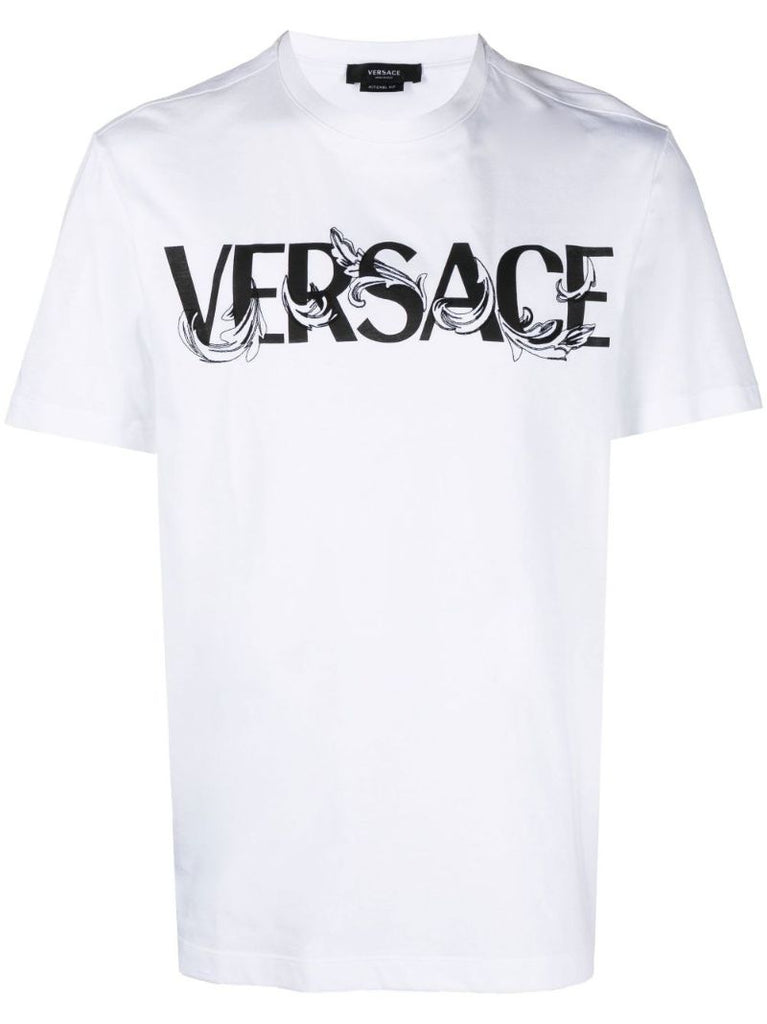 White Barocco Silhouette Logo Cotton T-shirt