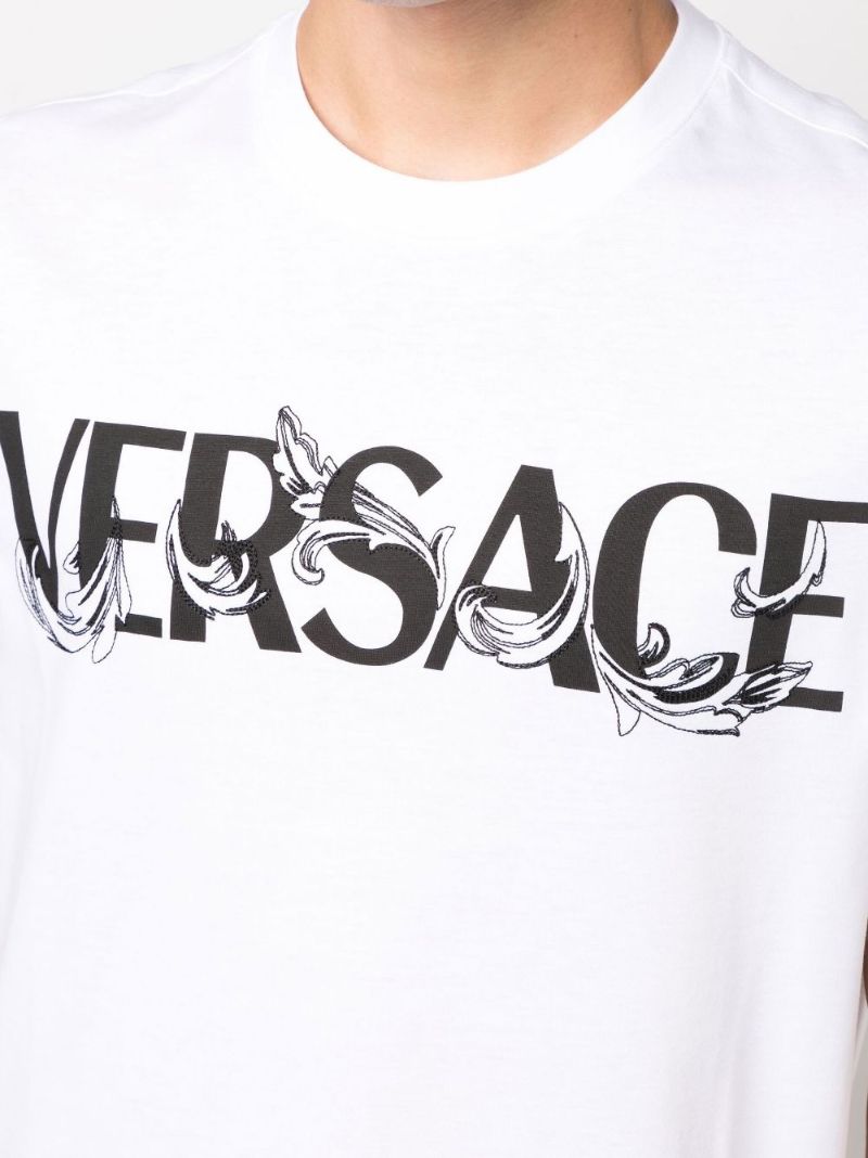 White Barocco Silhouette Logo Cotton T-shirt