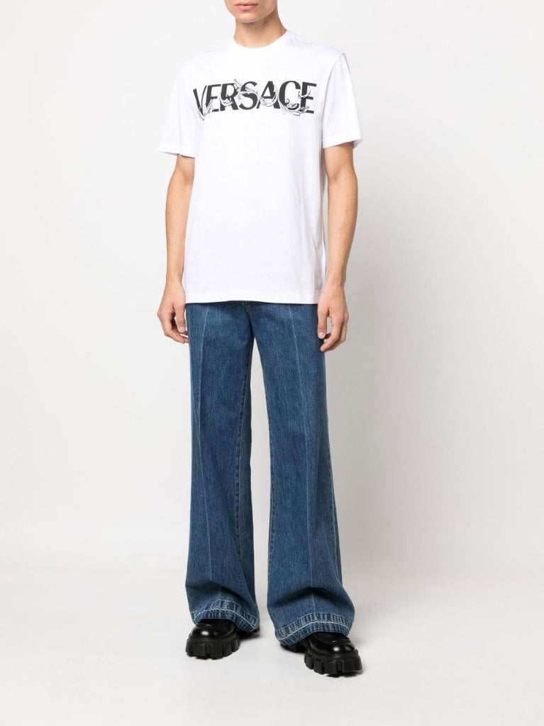 White Barocco Silhouette Logo Cotton T-shirt