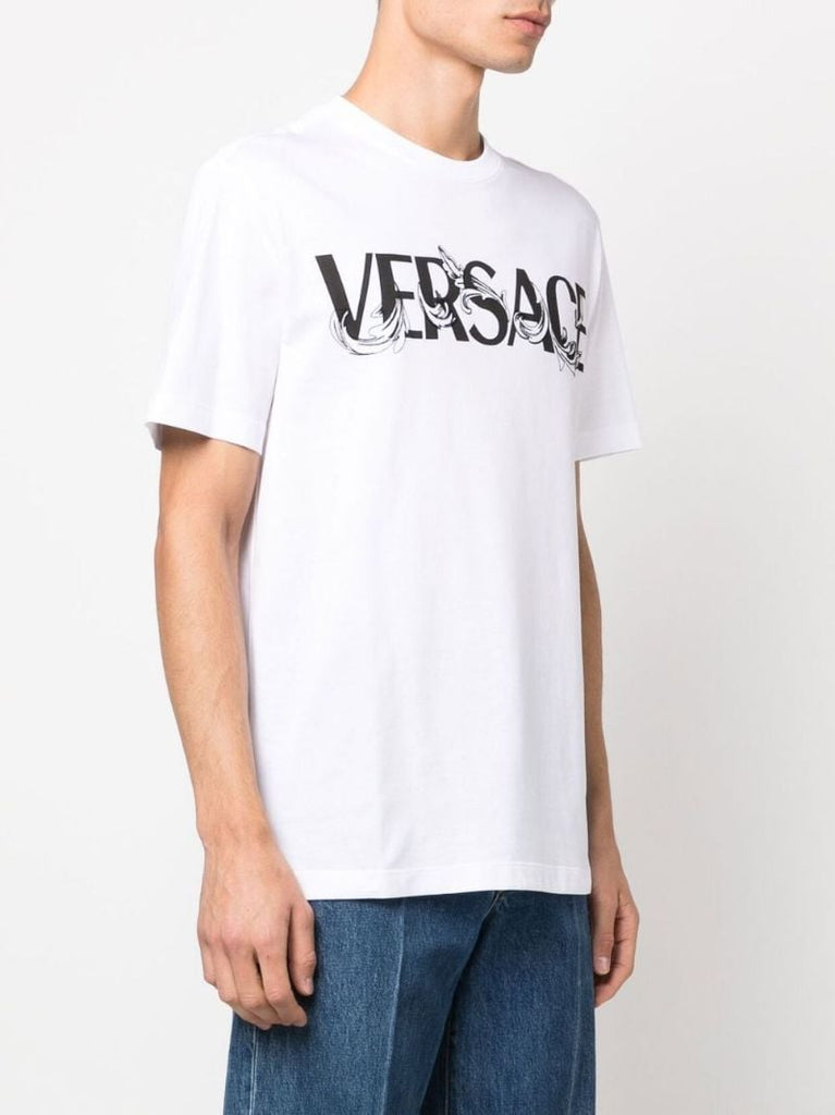 White Barocco Silhouette Logo Cotton T-shirt