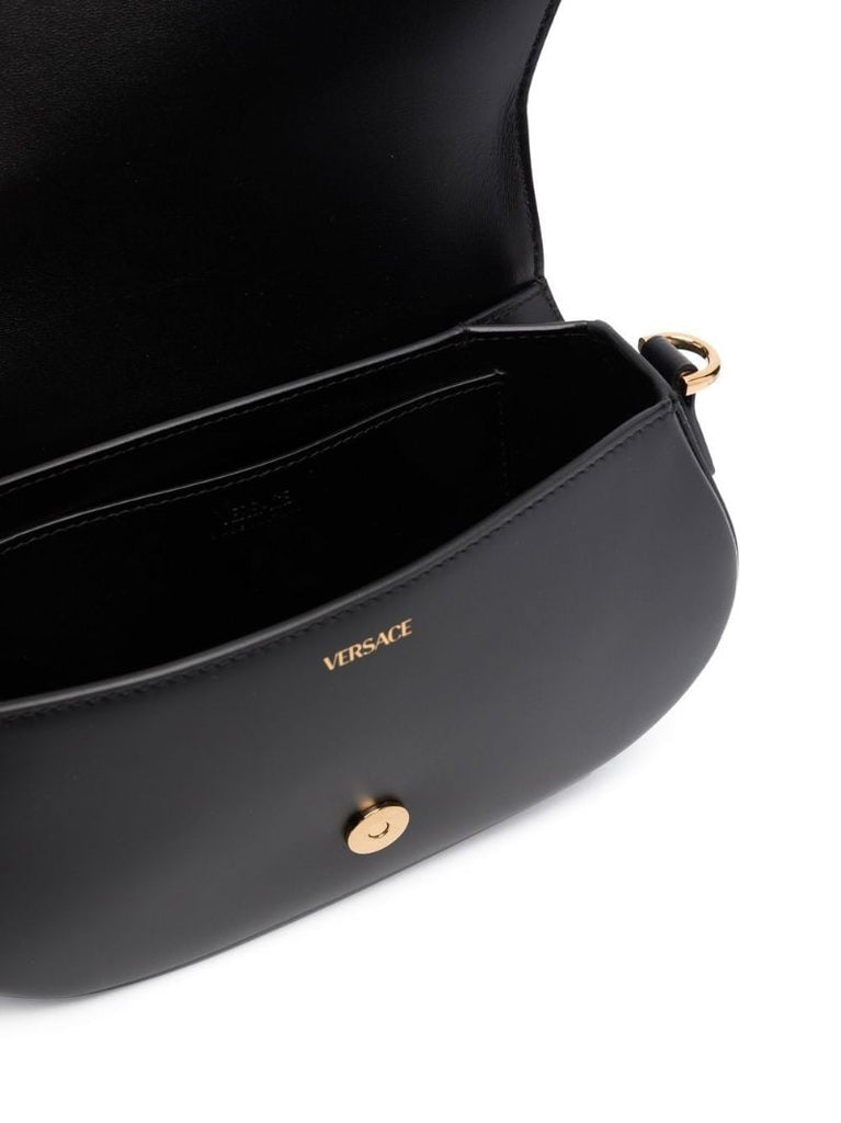 Black Greca Goddess Leather Shoulder Bag