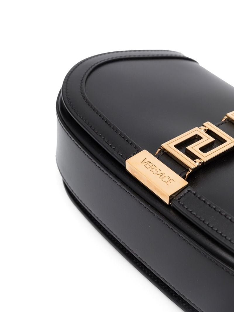 Black Greca Goddess Leather Shoulder Bag