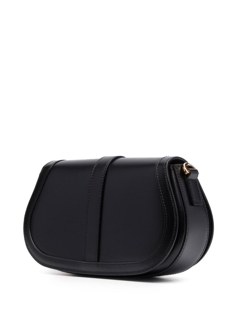 Black Greca Goddess Leather Shoulder Bag