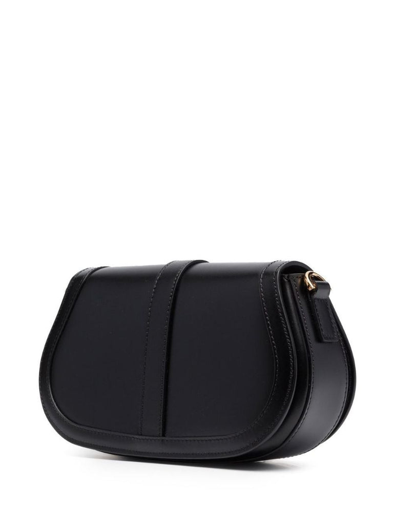 Black Greca Goddess Leather Shoulder Bag