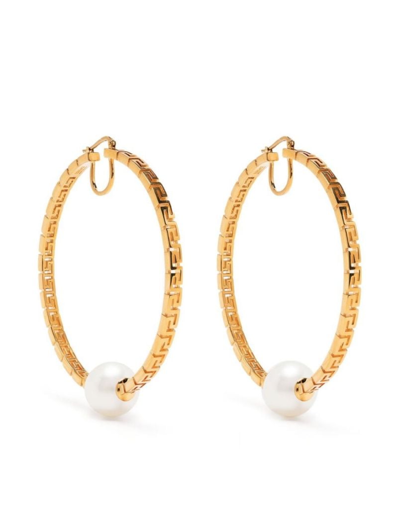 Gold-tone Greca Pearl Hoop Earrings