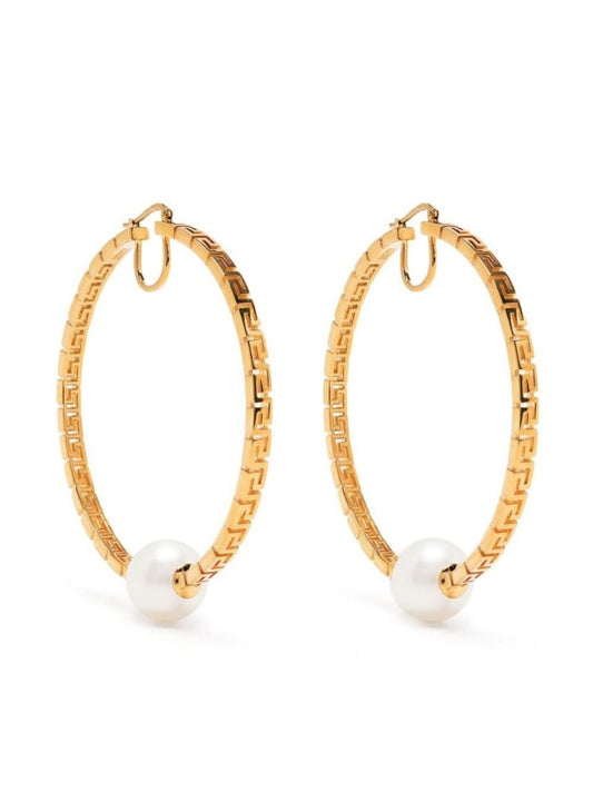 Gold-tone Greca Pearl Hoop Earrings