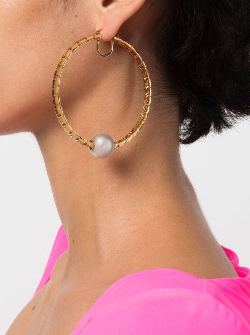 Gold-tone Greca Pearl Hoop Earrings