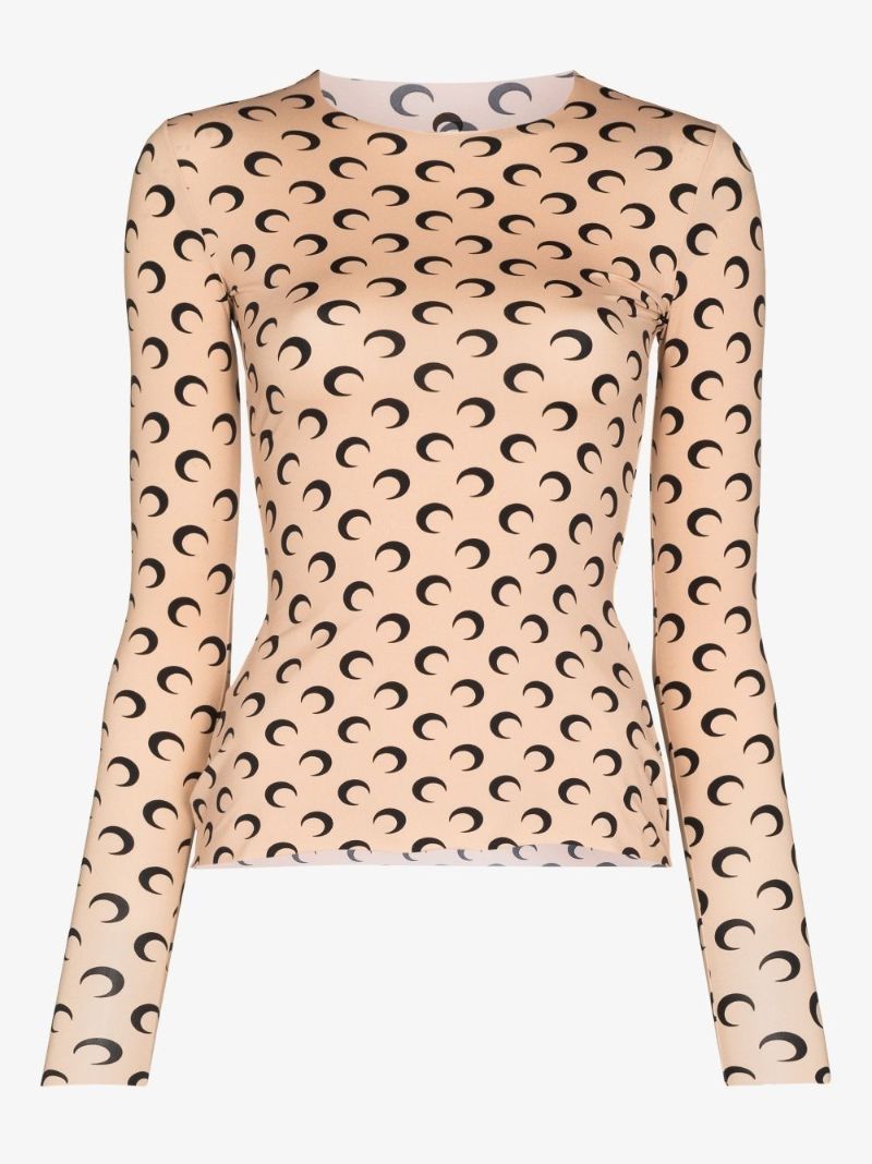 Beige Crescent Moon Print Top