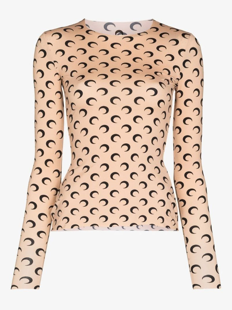 Beige Crescent Moon Print Top