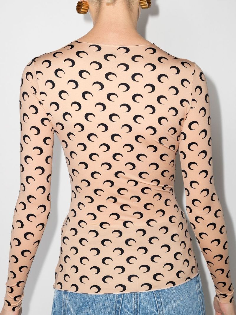 Beige Crescent Moon Print Top