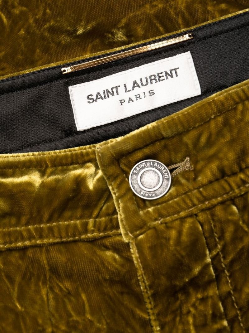 Green Slim Fit Velvet Trousers