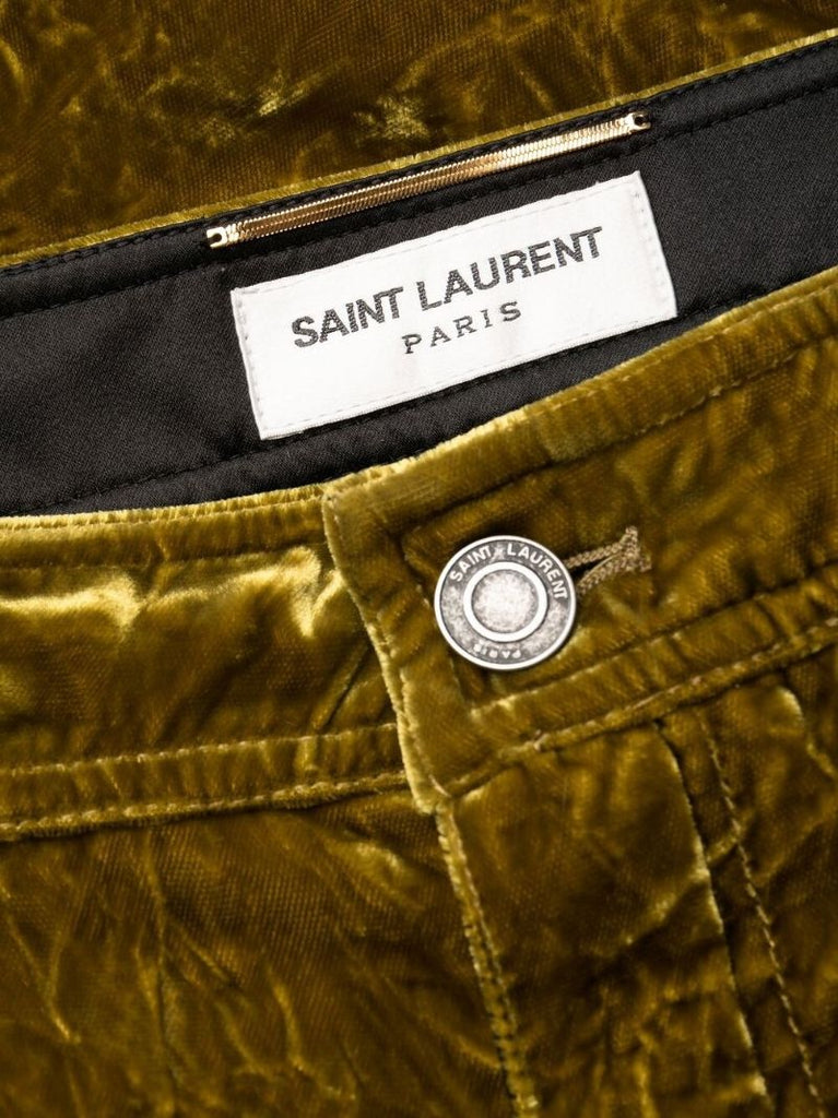 Green Slim Fit Velvet Trousers