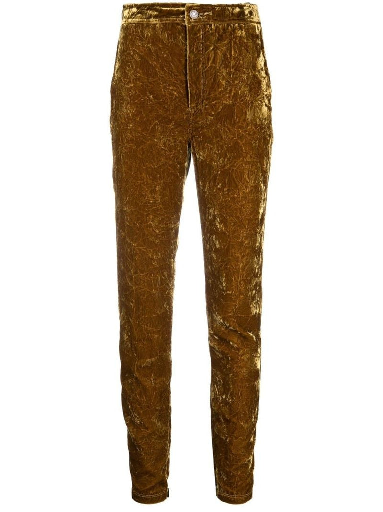 Green Slim Fit Velvet Trousers