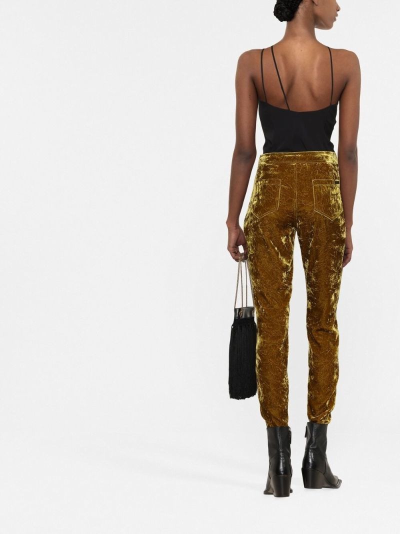 Green Slim Fit Velvet Trousers