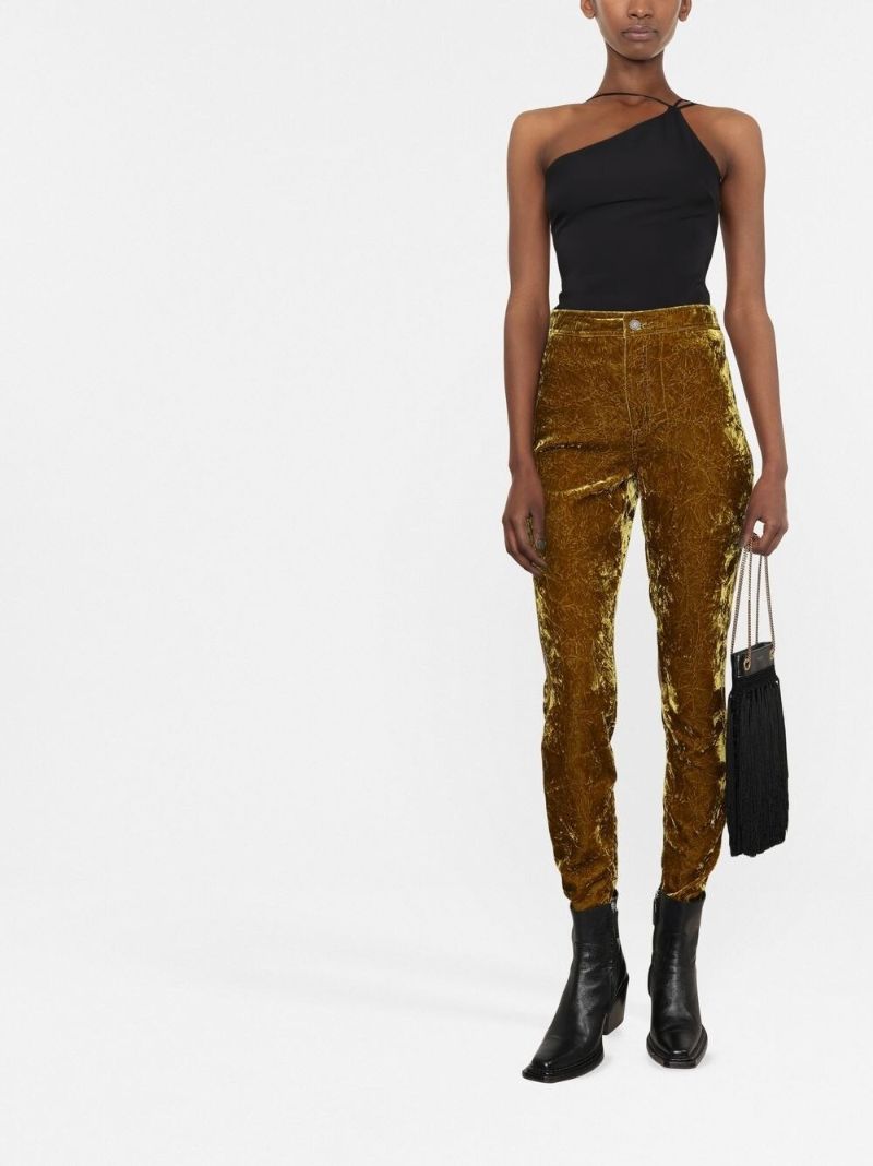 Green Slim Fit Velvet Trousers