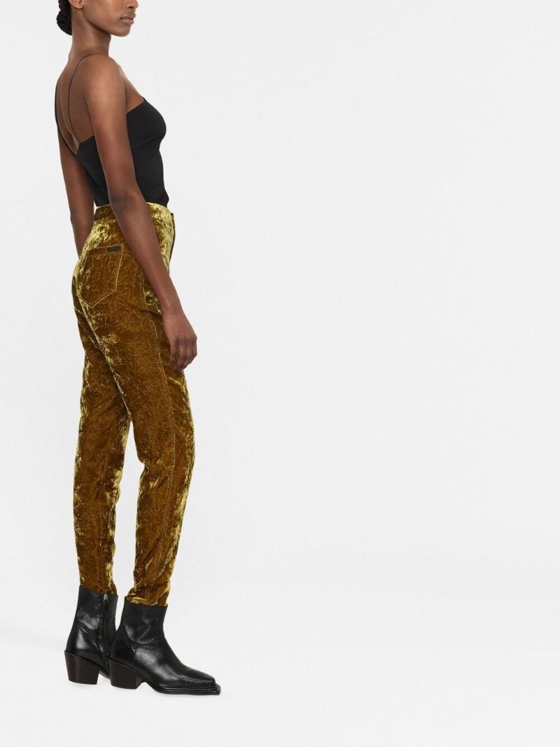 Green Slim Fit Velvet Trousers