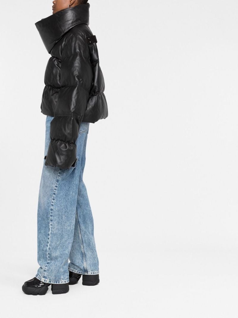 Black Asymmetric Leather Puffer Jacket