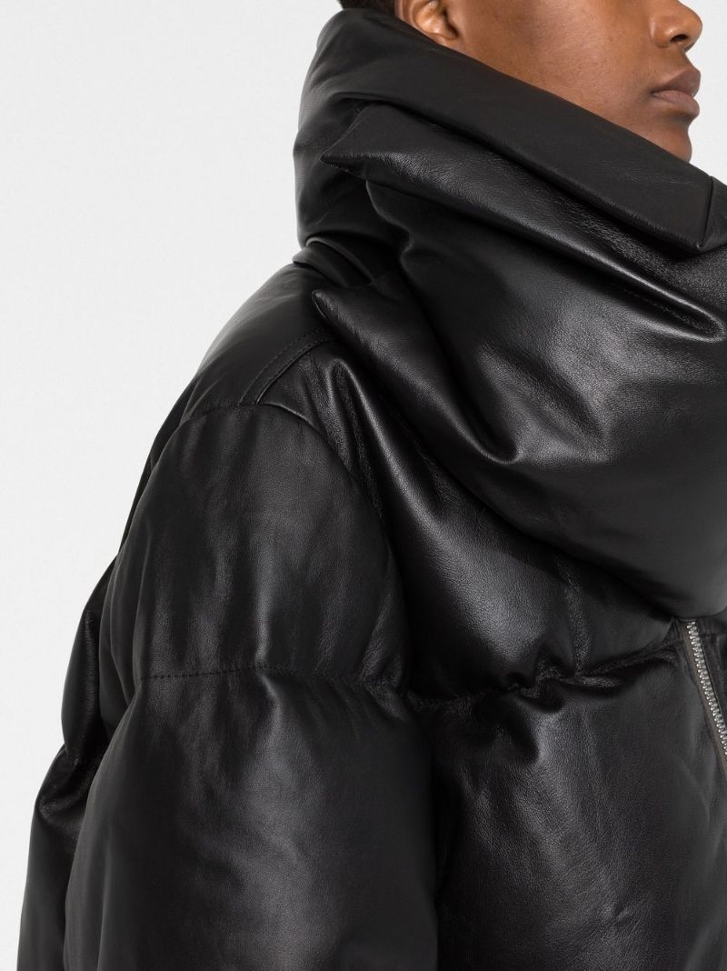 Black Asymmetric Leather Puffer Jacket