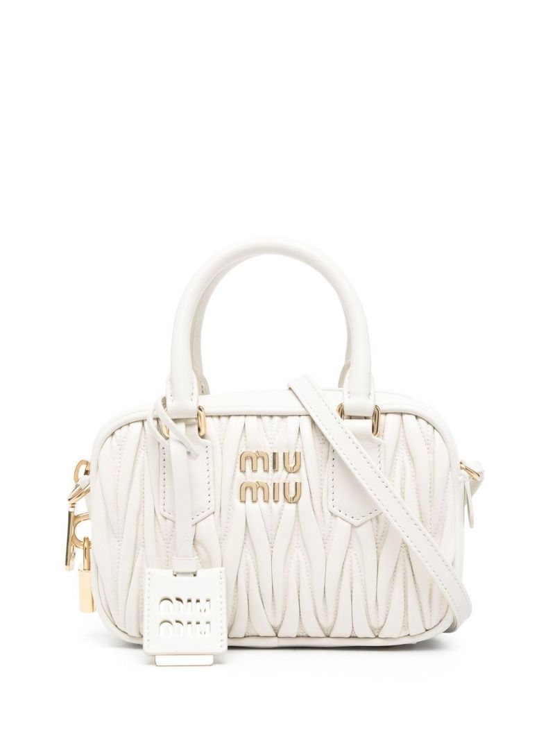 White MatelassÃ_x0083_Â© Quilted Leather Tote Bag