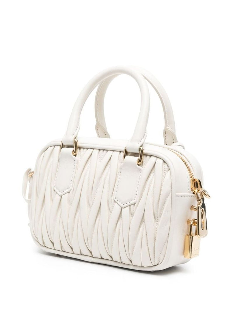 White MatelassÃ_x0083_Â© Quilted Leather Tote Bag