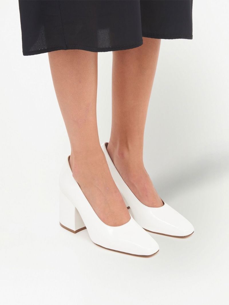 White Barb Patent Leather Pumps
