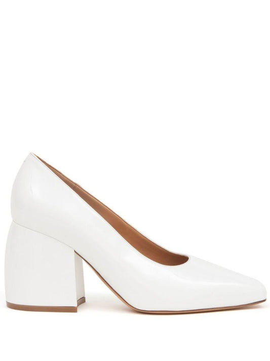 White Barb Patent Leather Pumps