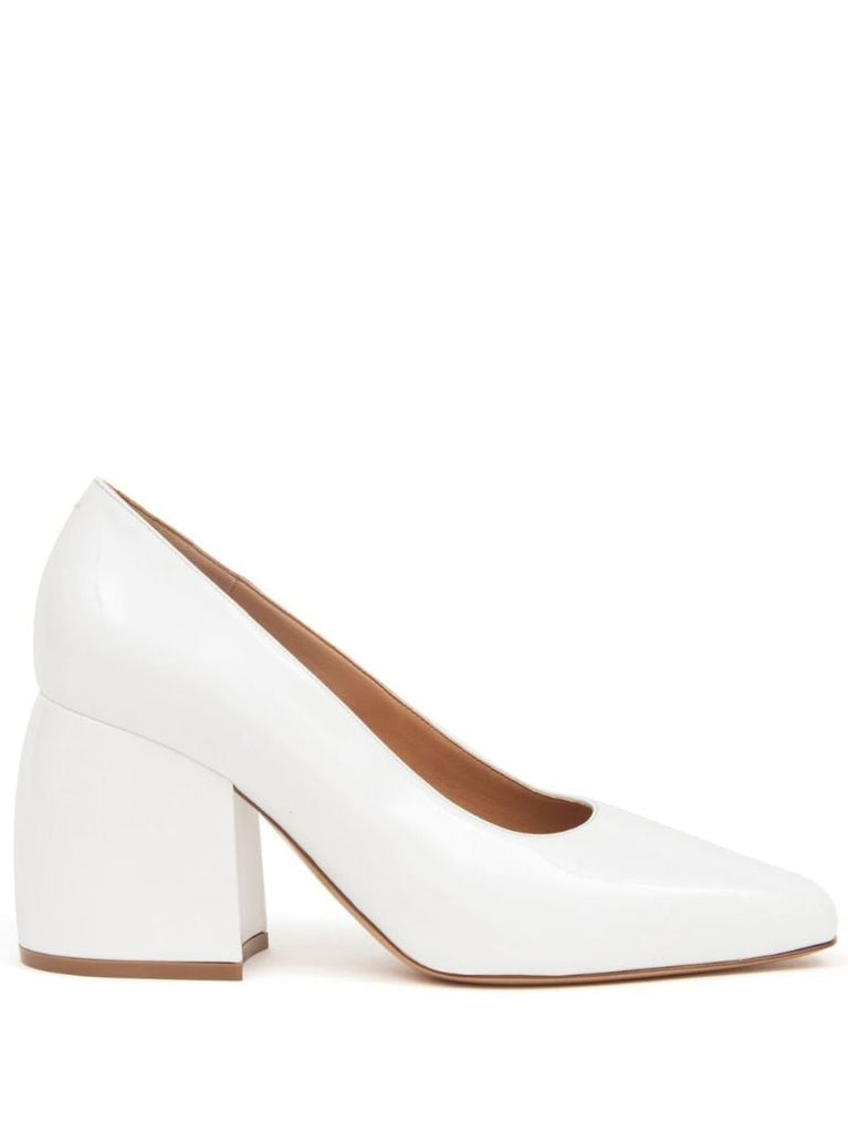 White Barb Patent Leather Pumps