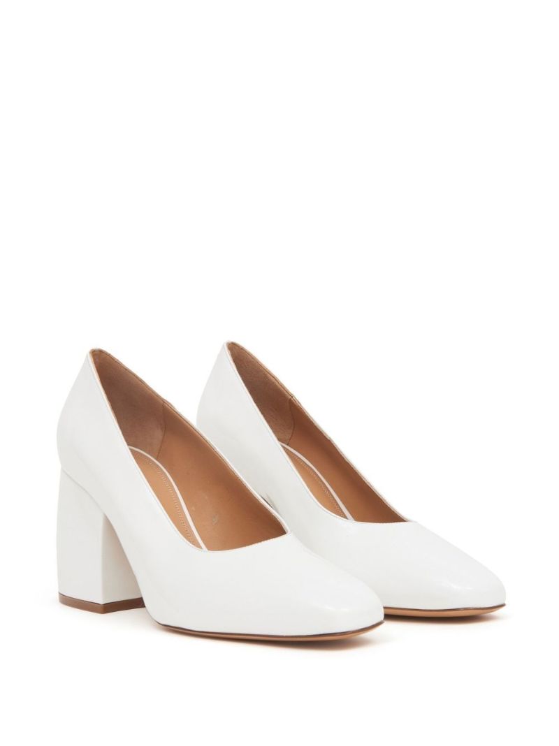 White Barb Patent Leather Pumps