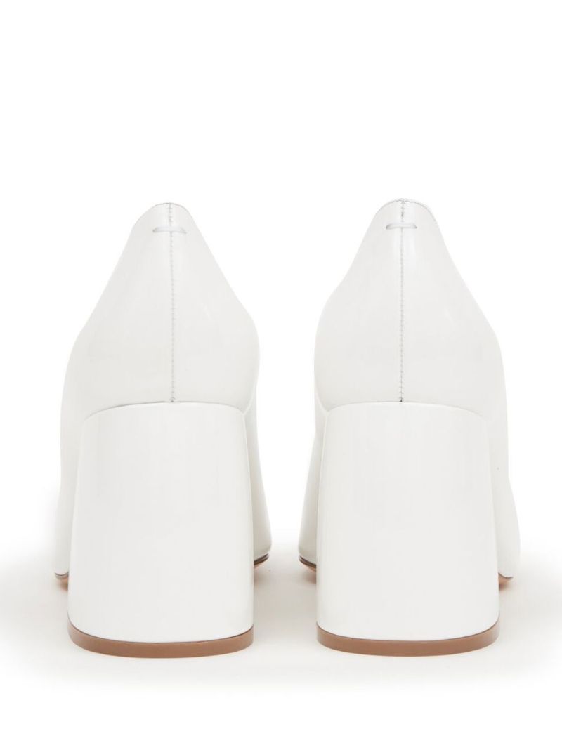 White Barb Patent Leather Pumps