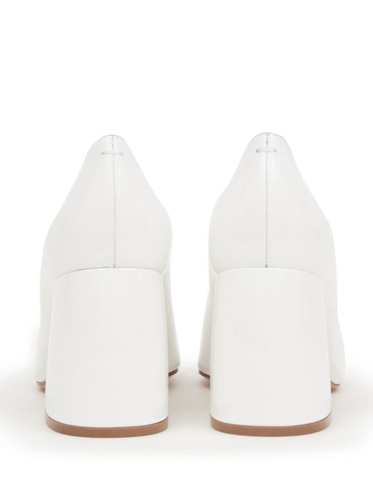 White Barb Patent Leather Pumps