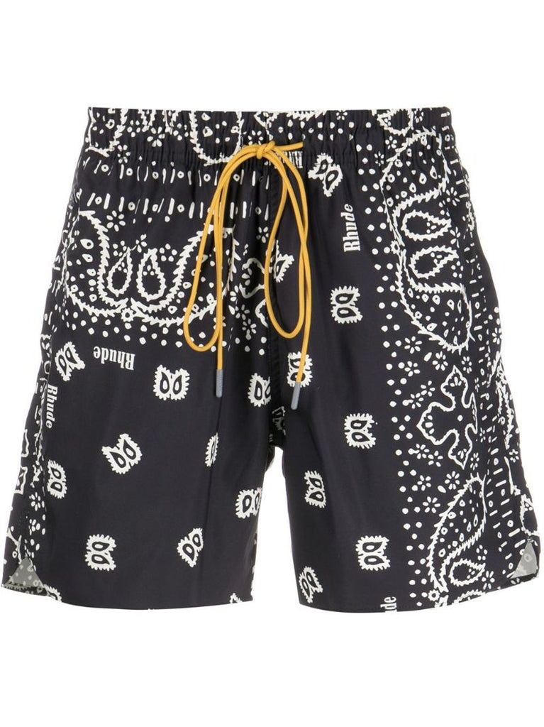 Black Bandana Print Swim Shorts