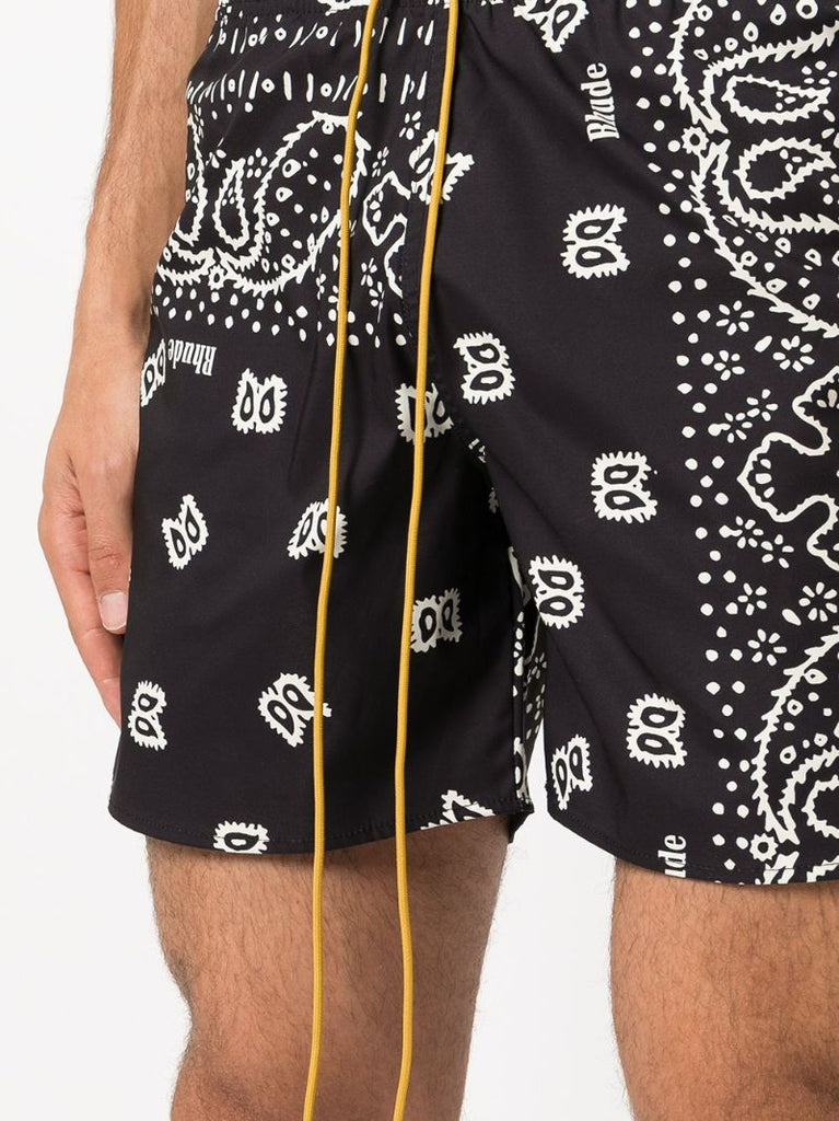 Black Bandana Print Swim Shorts